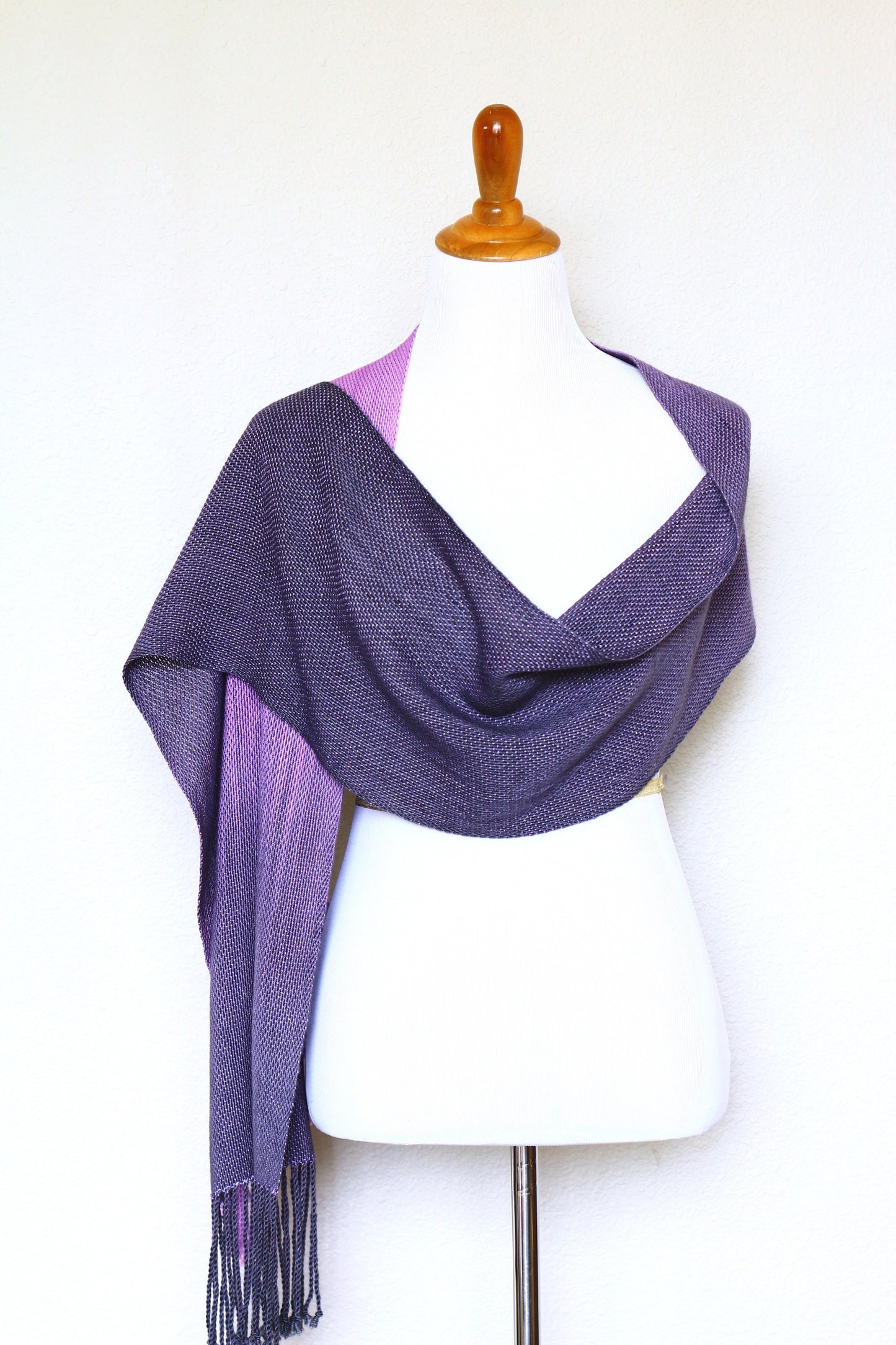 Woven scarf in gradient violet colors, wool scarf, gift for her
