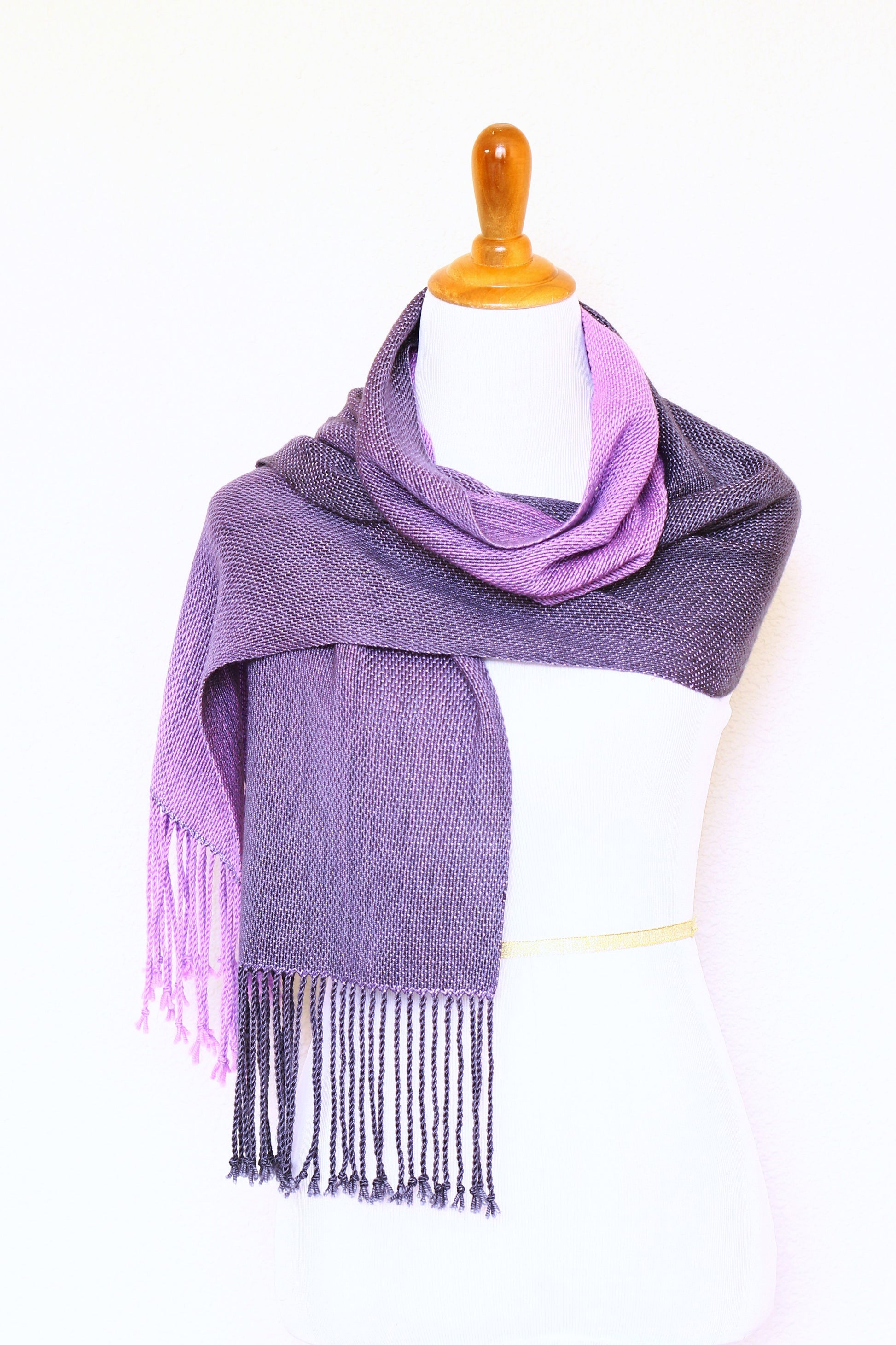 Woven scarf in gradient violet colors, wool scarf, gift for her