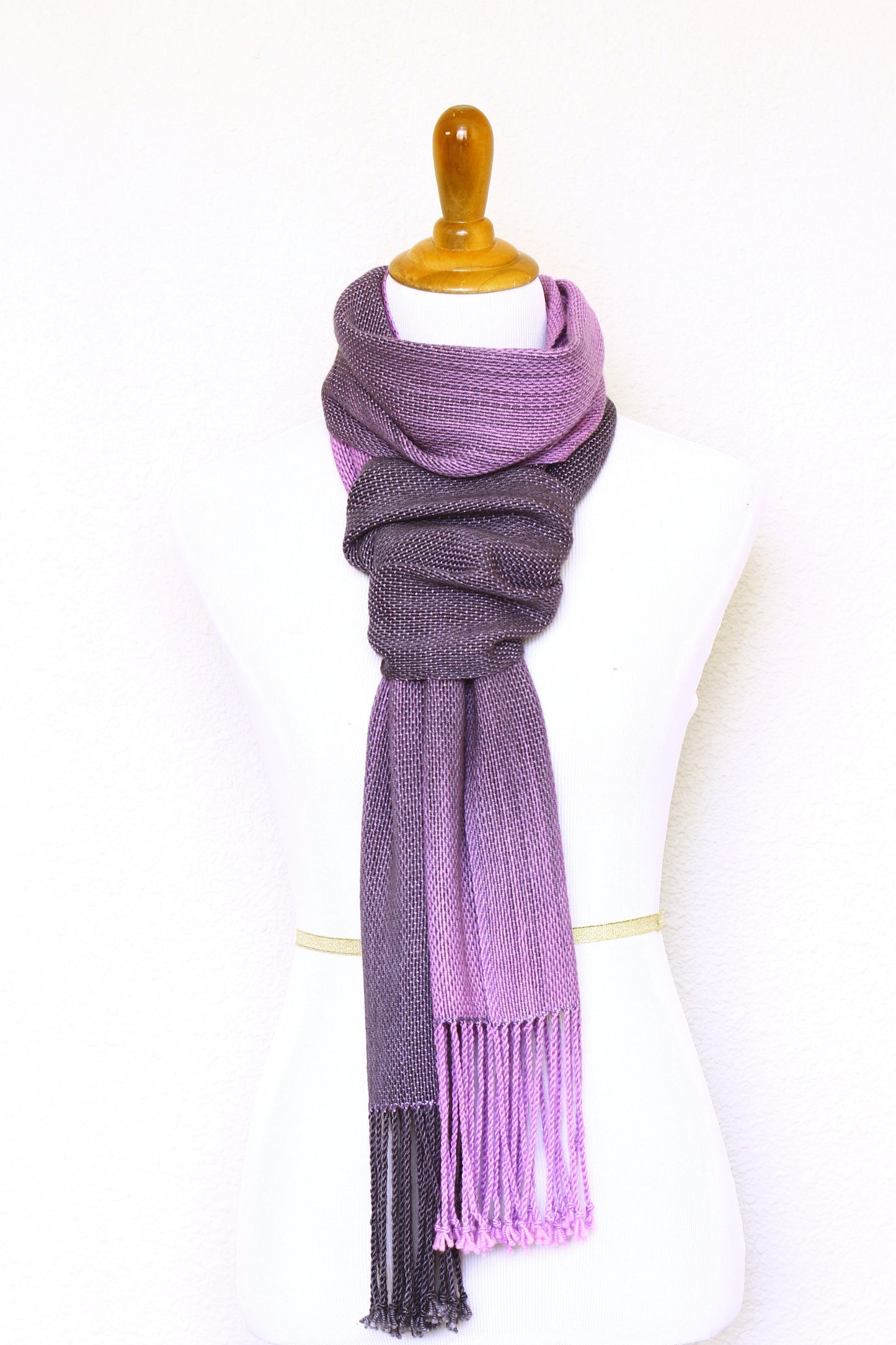 Woven scarf in gradient violet colors, wool scarf, gift for her