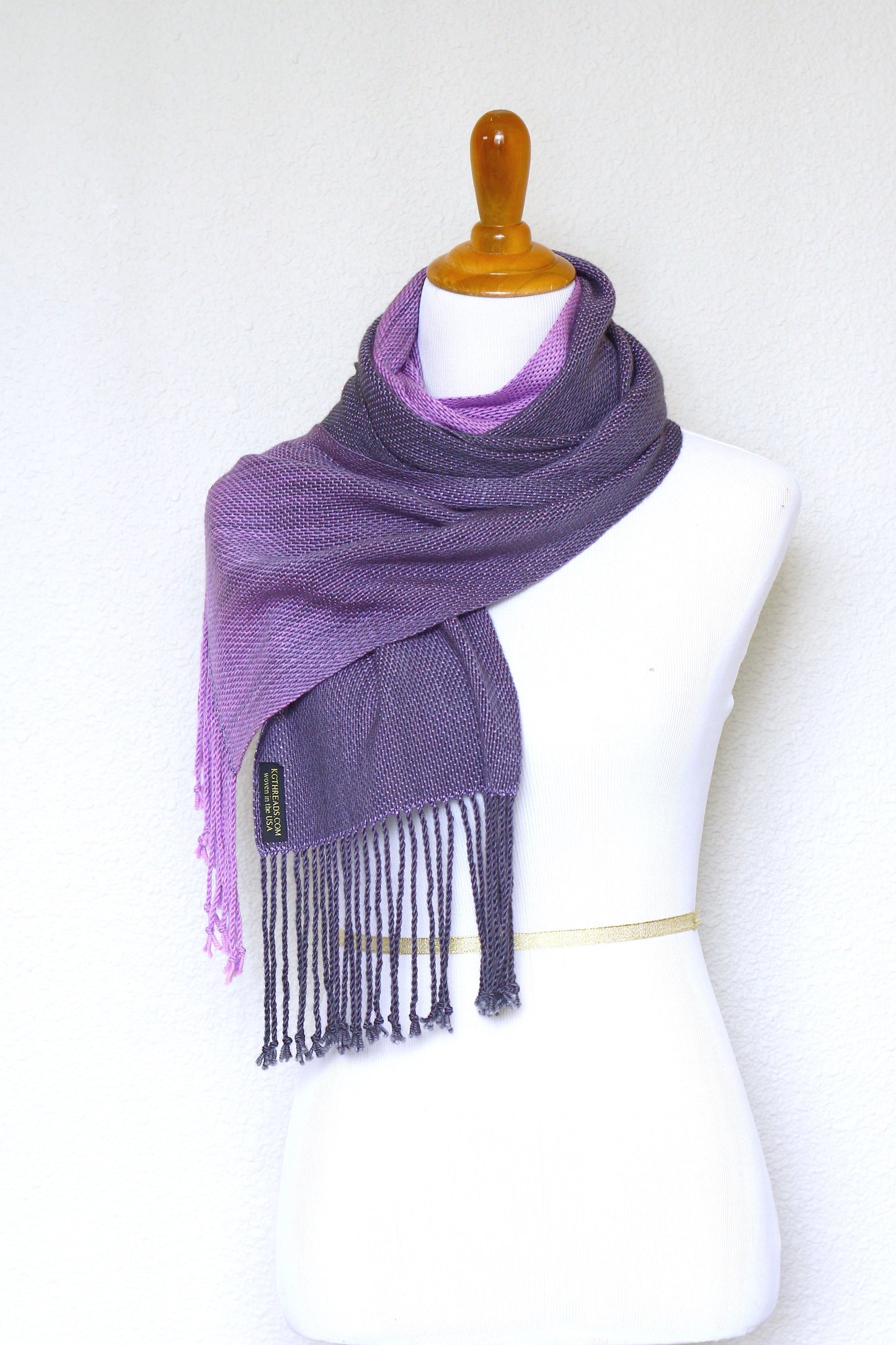 Woven scarf in gradient violet colors, wool scarf, gift for her