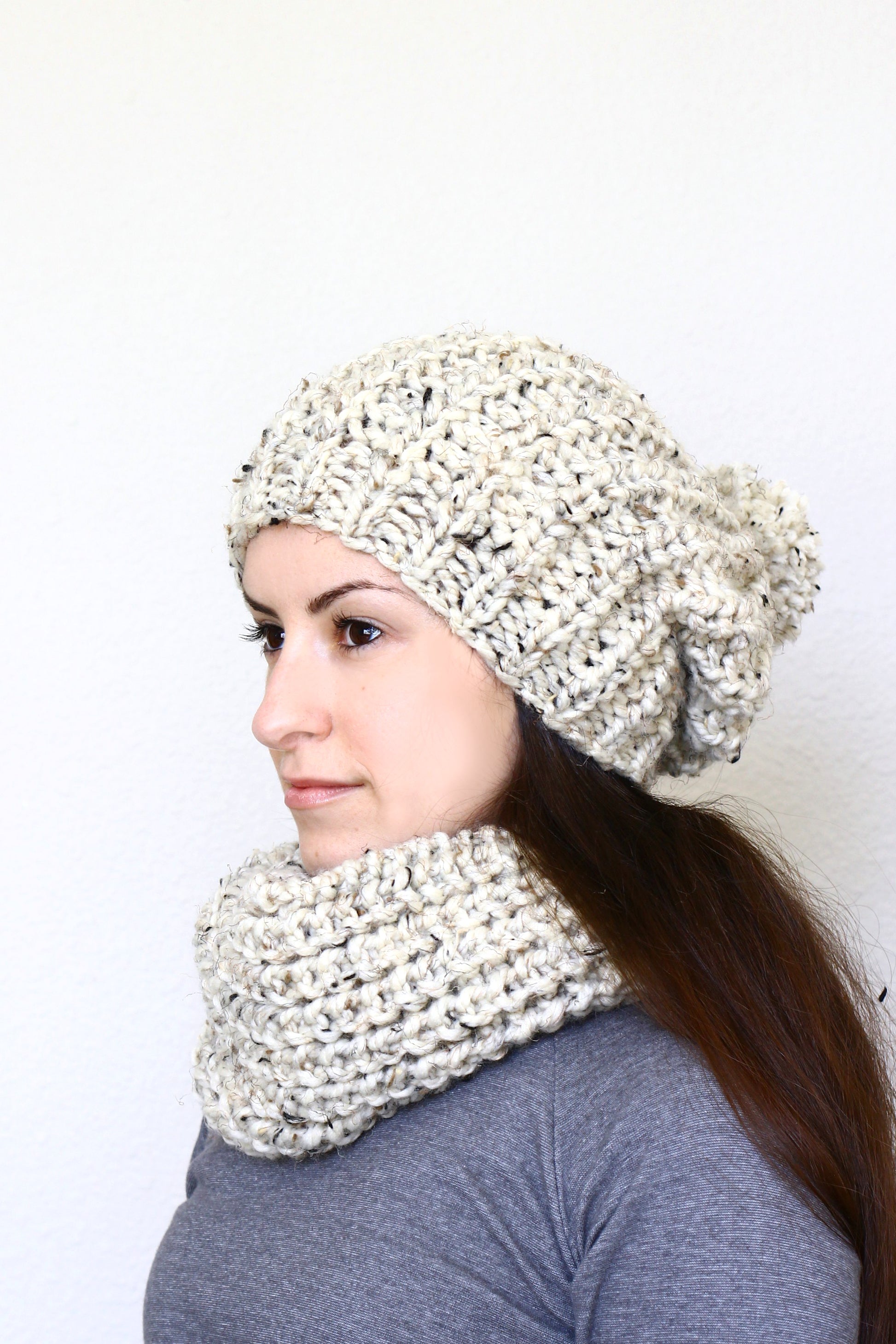 Knit hat and cowl set, chunky hat and cowl