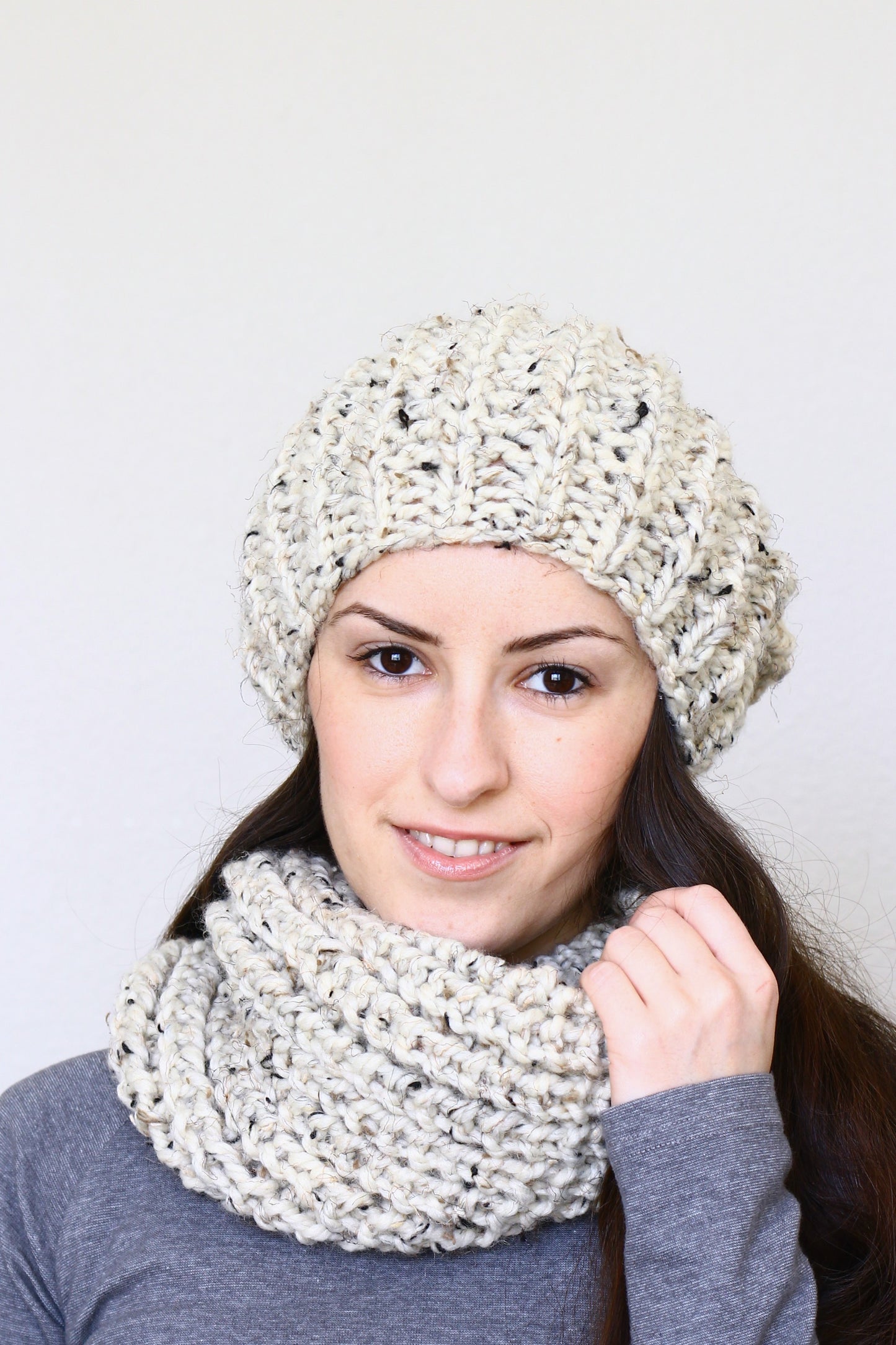 Knit hat and cowl set, chunky hat and cowl