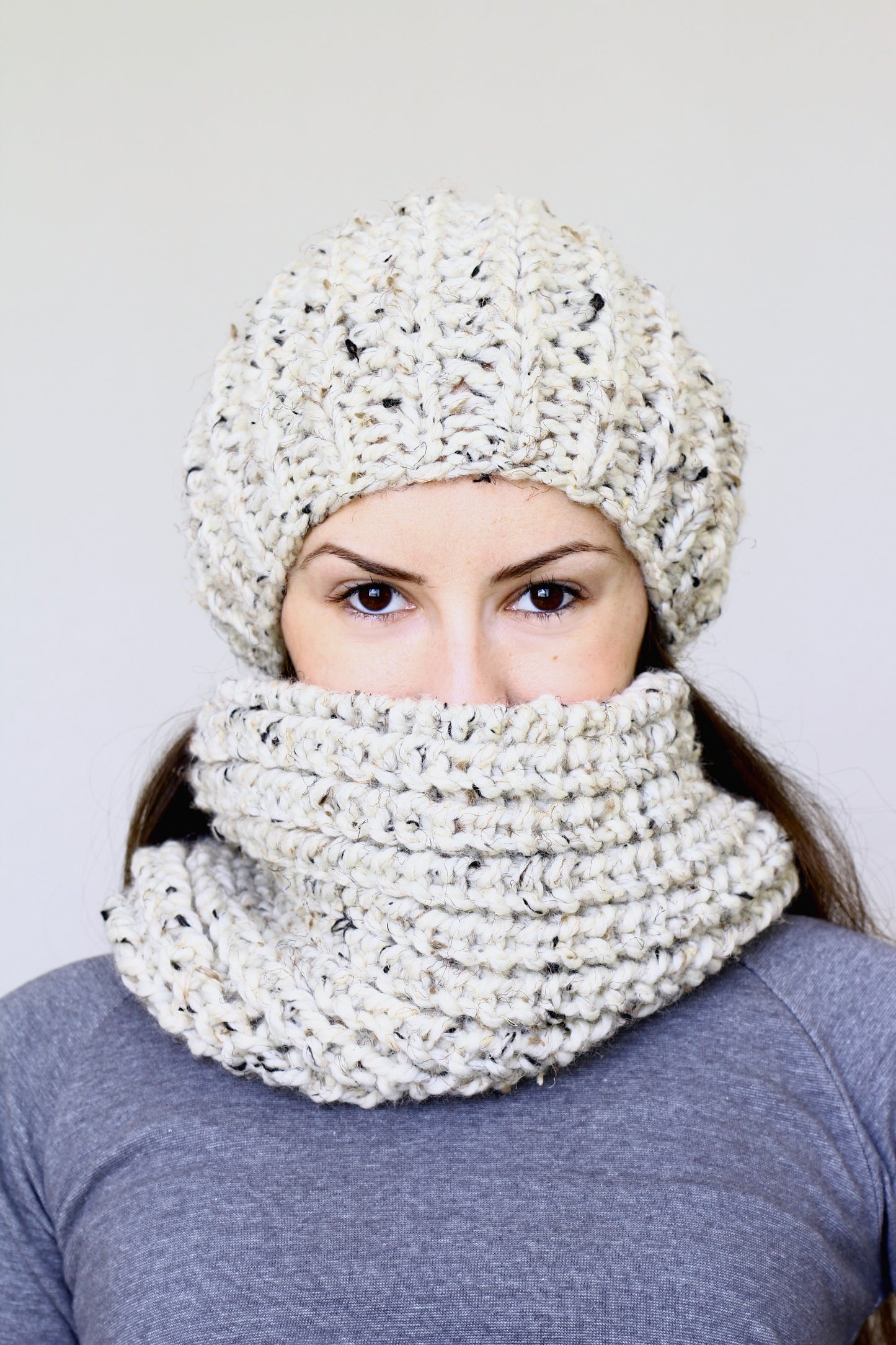 Knit hat and cowl set, chunky hat and cowl