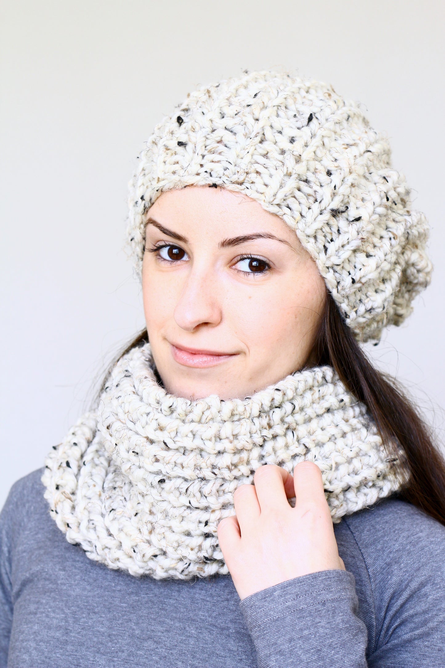 Knit hat and cowl set, chunky hat and cowl