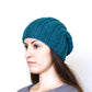 Knit beanie hat, slouchy hat in teal blue color
