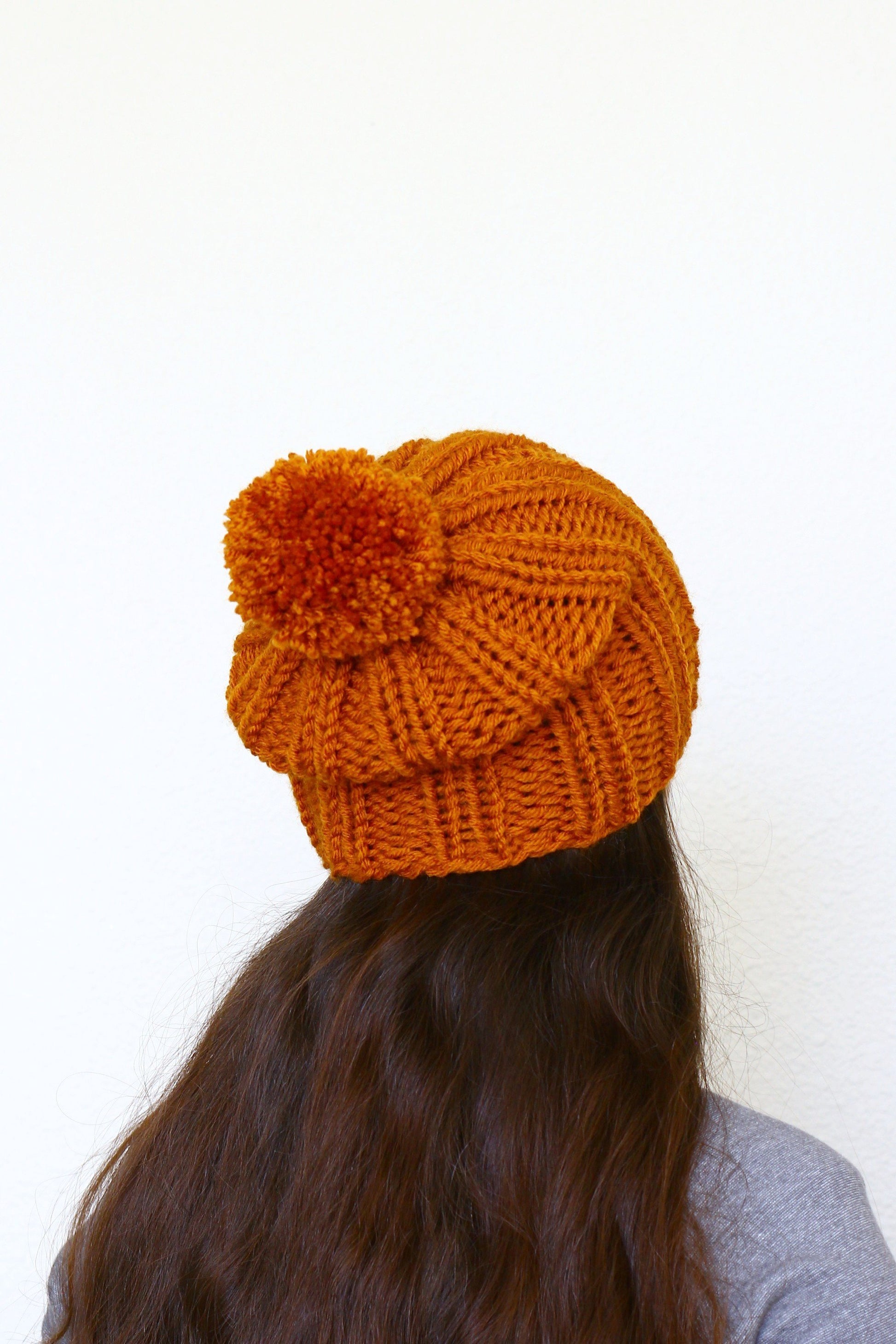 Knit beanie hat, slouchy hat in rust orange color
