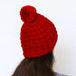Knit beanie hat, slouchy hat with pom in cranberry red color