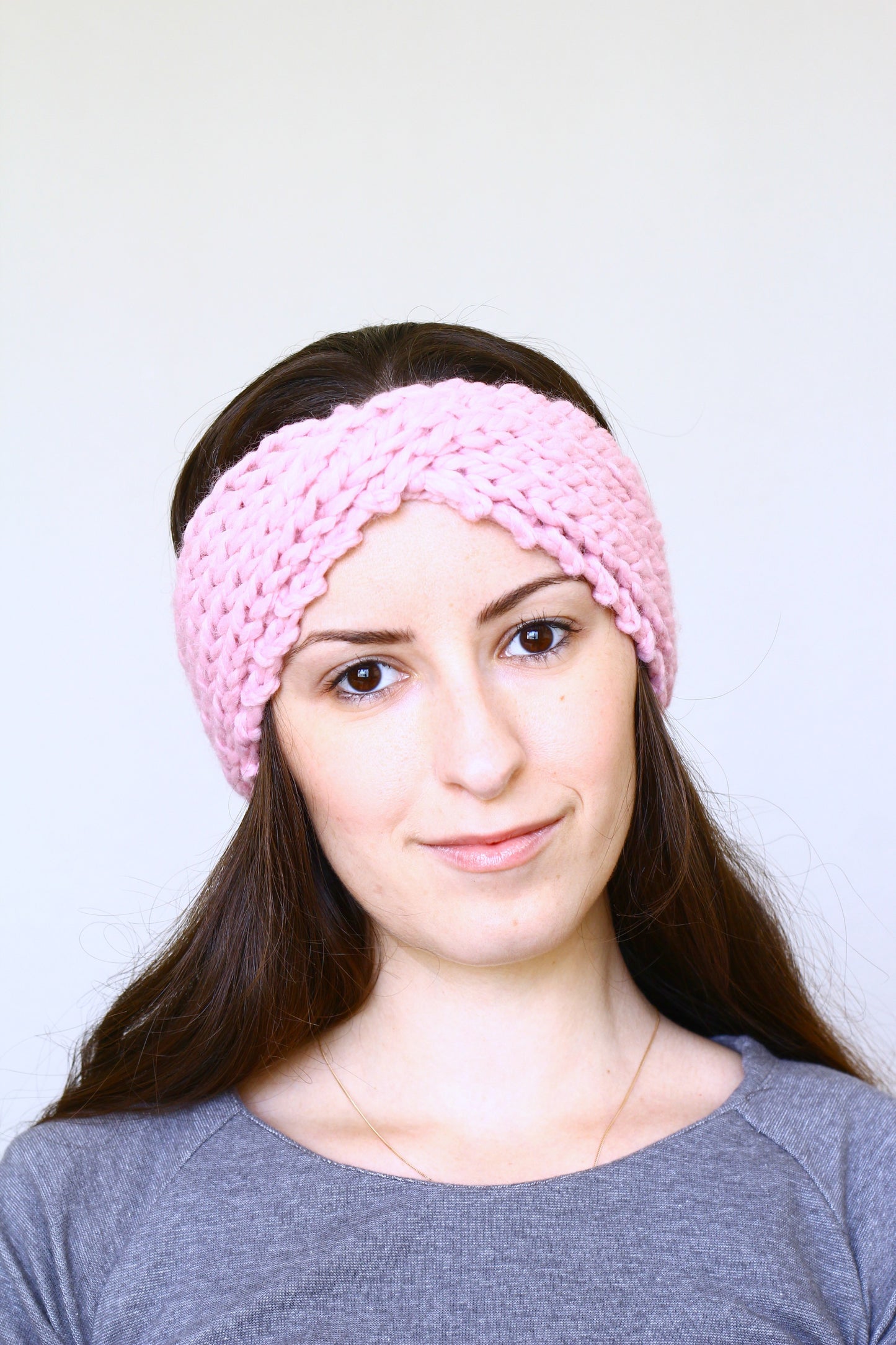 Knit headband ear warmer, running headband for women - Soft pink