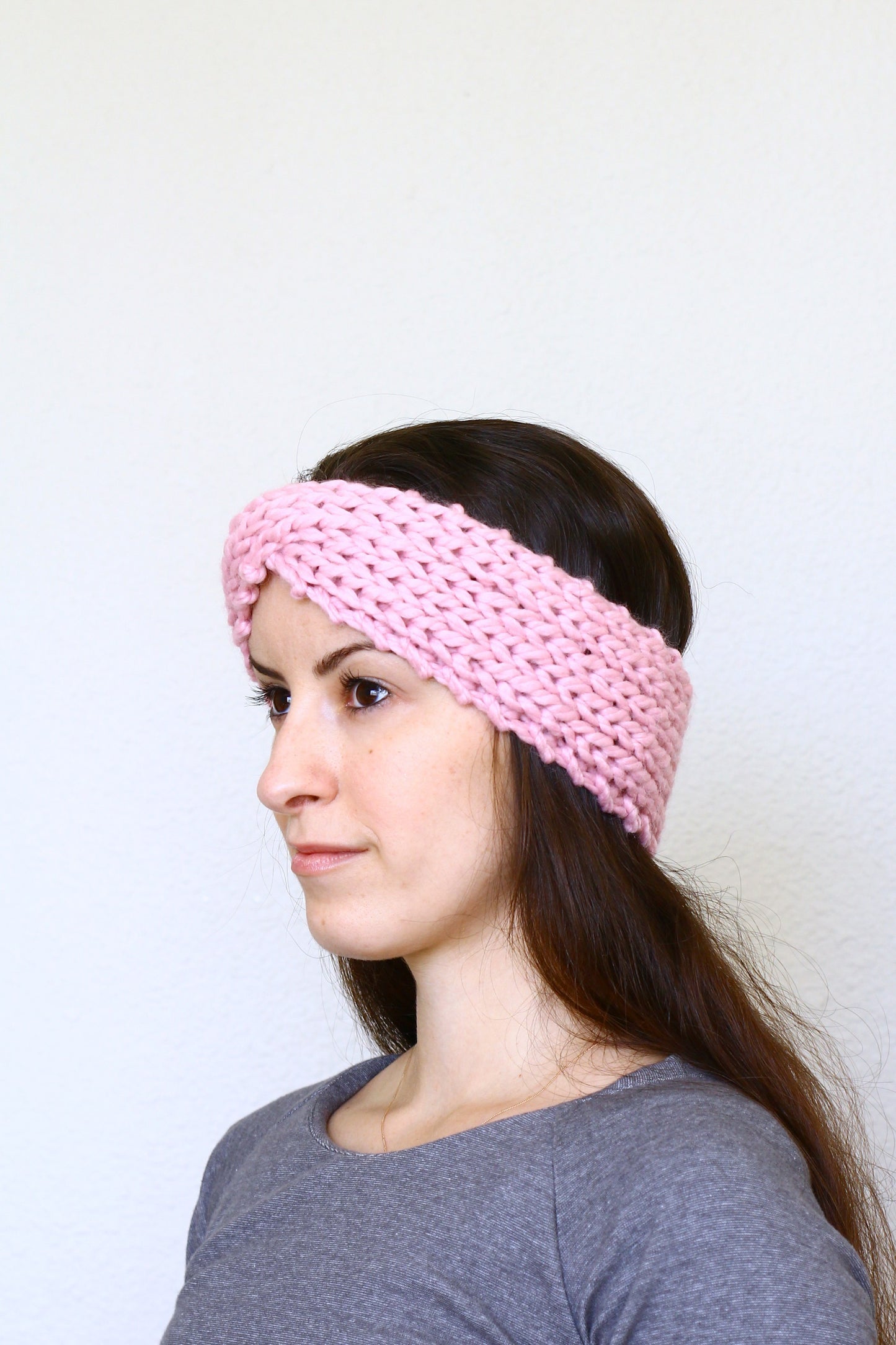 Knit headband ear warmer, running headband for women - Soft pink