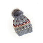 Knit Beanie Hat with Faux Fur Pom - Fair Isle Light Grey Hat