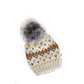 Knit Beanie Hat with Faux Fur Pom - Fair Isle Dark Grey Hat