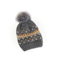 Knit Beanie Hat with Faux Fur Pom - Fair Isle Beige Hat