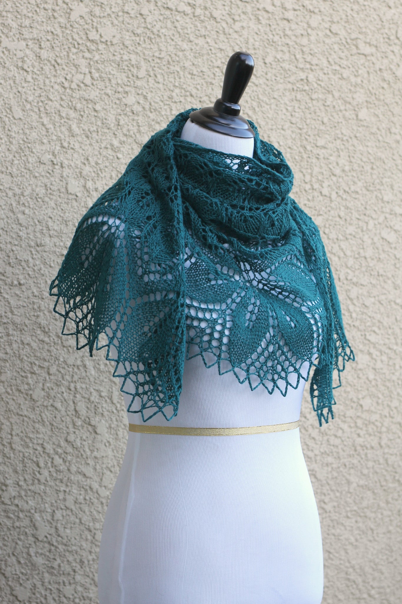 Lace shawl handknit in Teal color