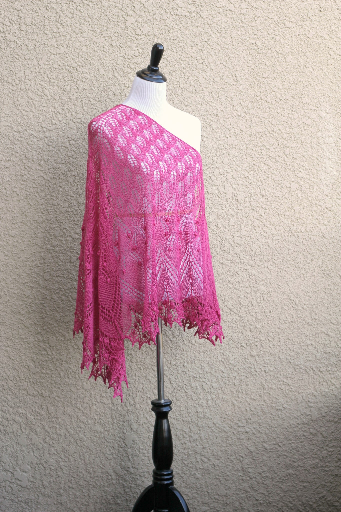 Pink knit shawl