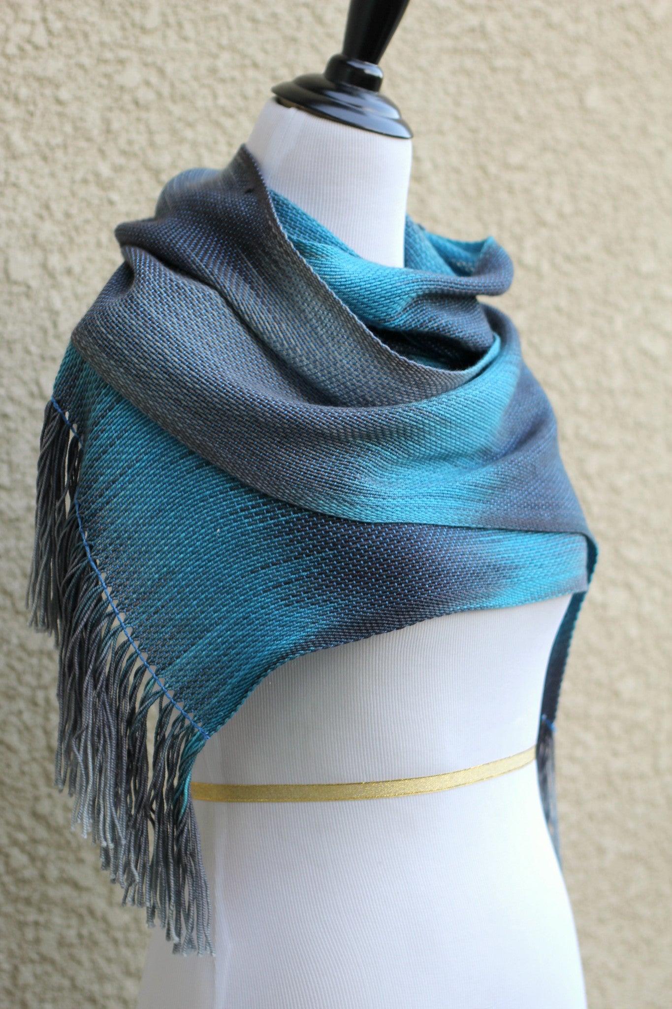 Blue and grey wrap