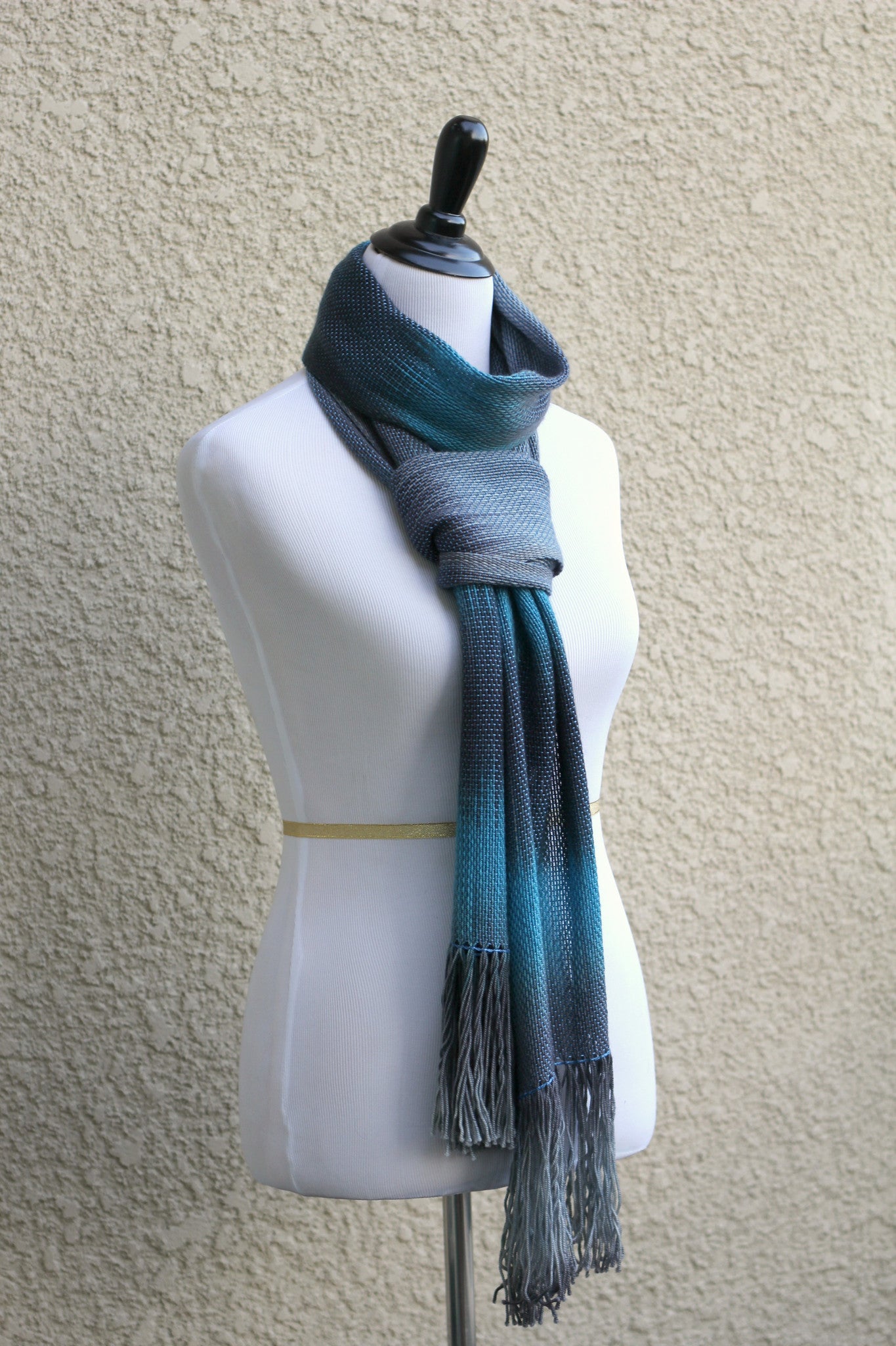 Grey and blue woven scarf