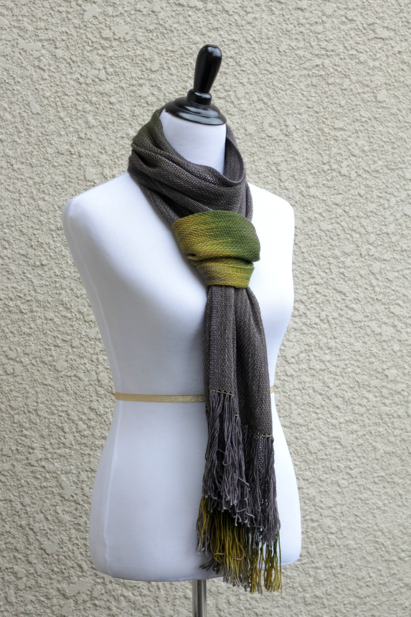 Woven grey and green scarf