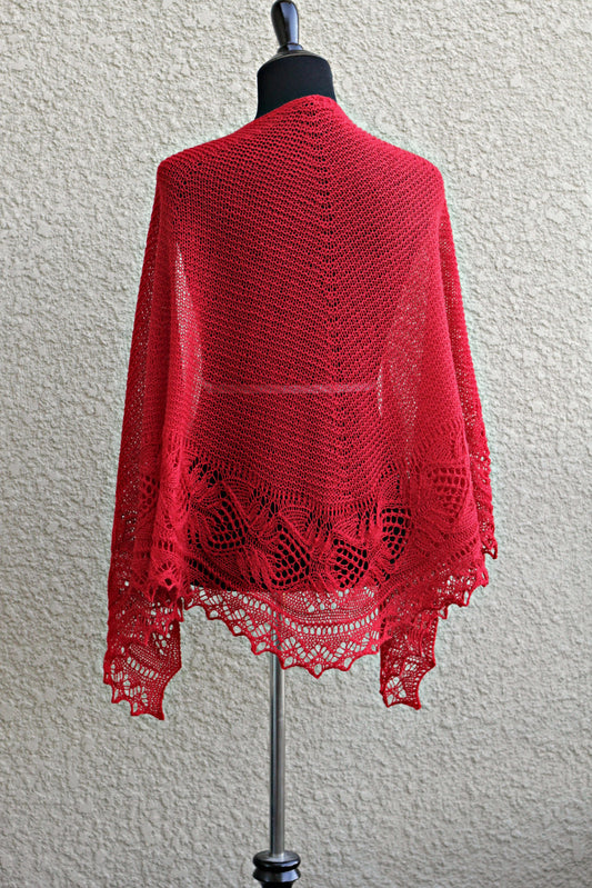 Knit red shawl