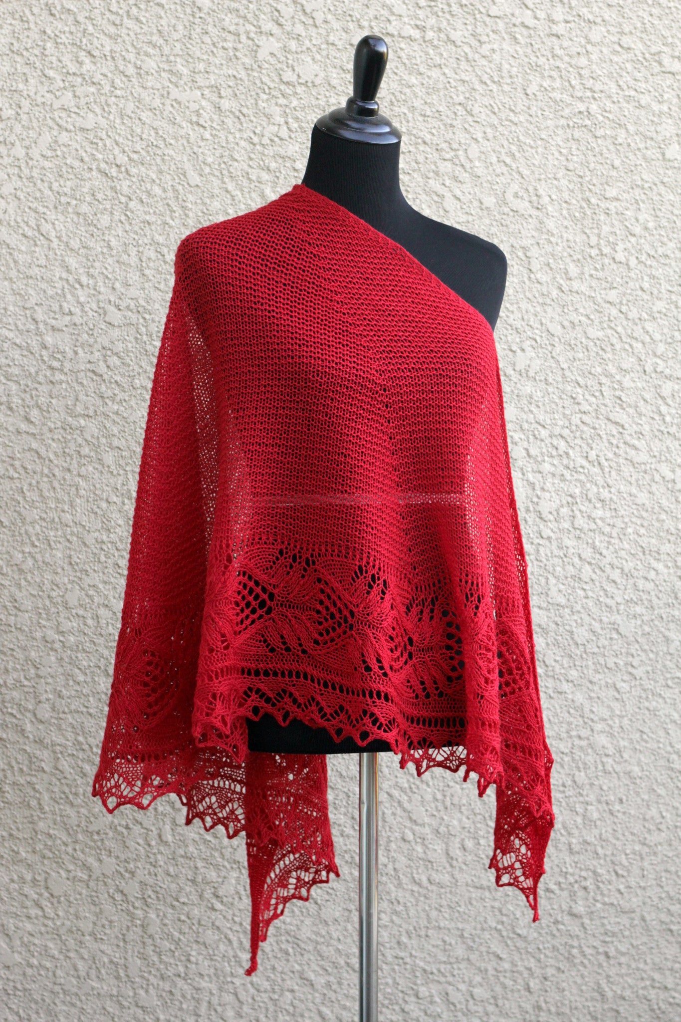 Red knit shawl