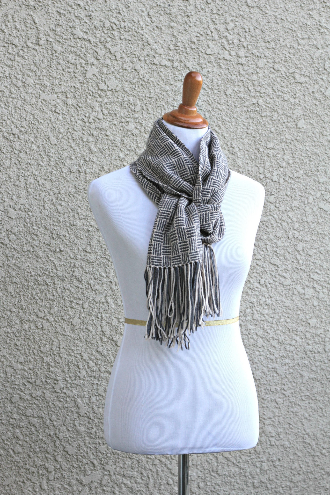 Woven scarf in beige and grey colors gift for him, gift for her