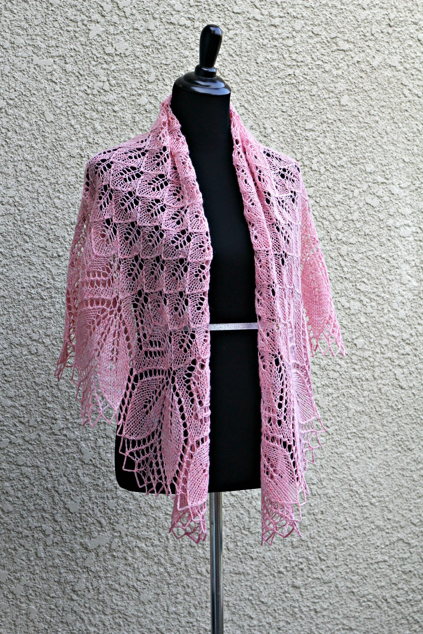 Pink knit shawl