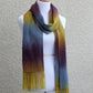 Hand woven scarf, woven wrap in mustard, purple and blue colors