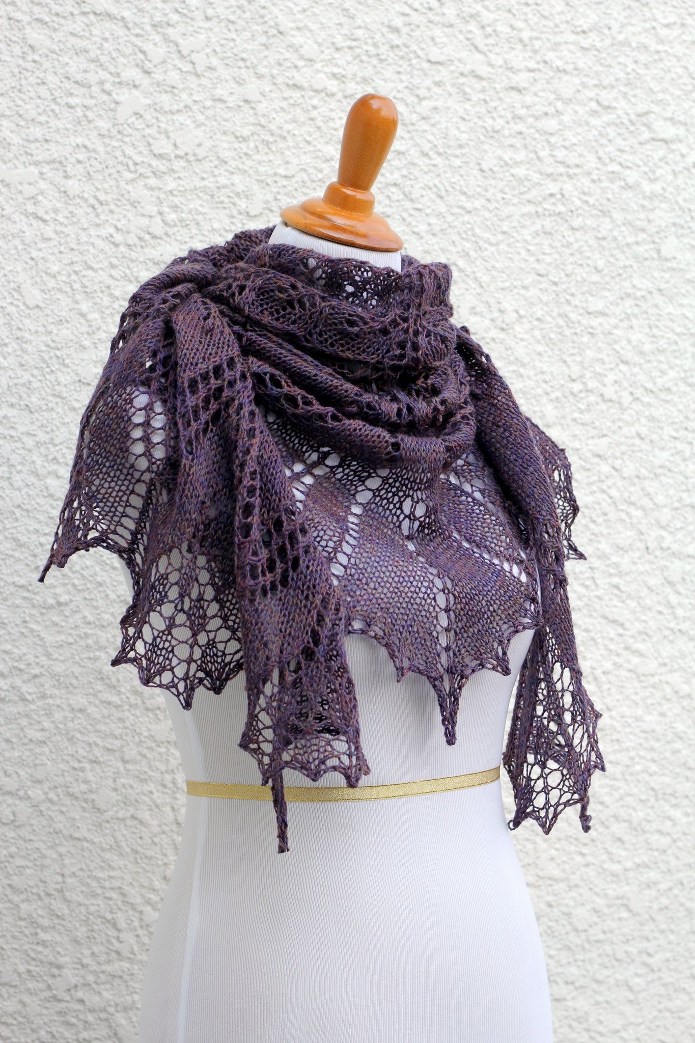 Knit shawl with nupps in red violet color, gift for her