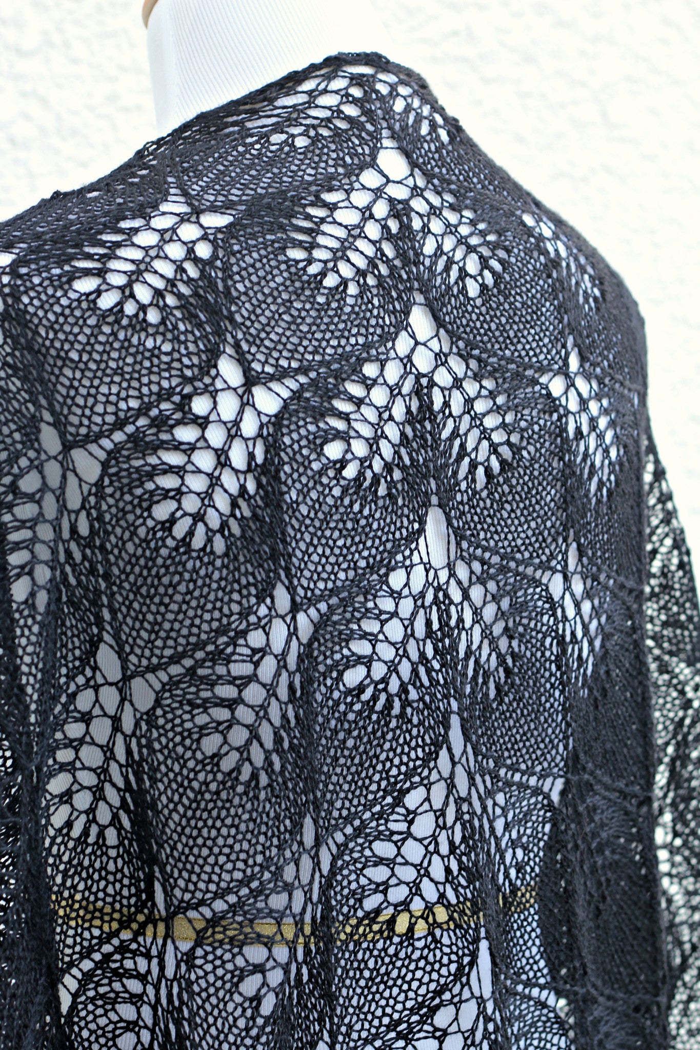 Knit shawl in black lace, knitted shawl, gift for her