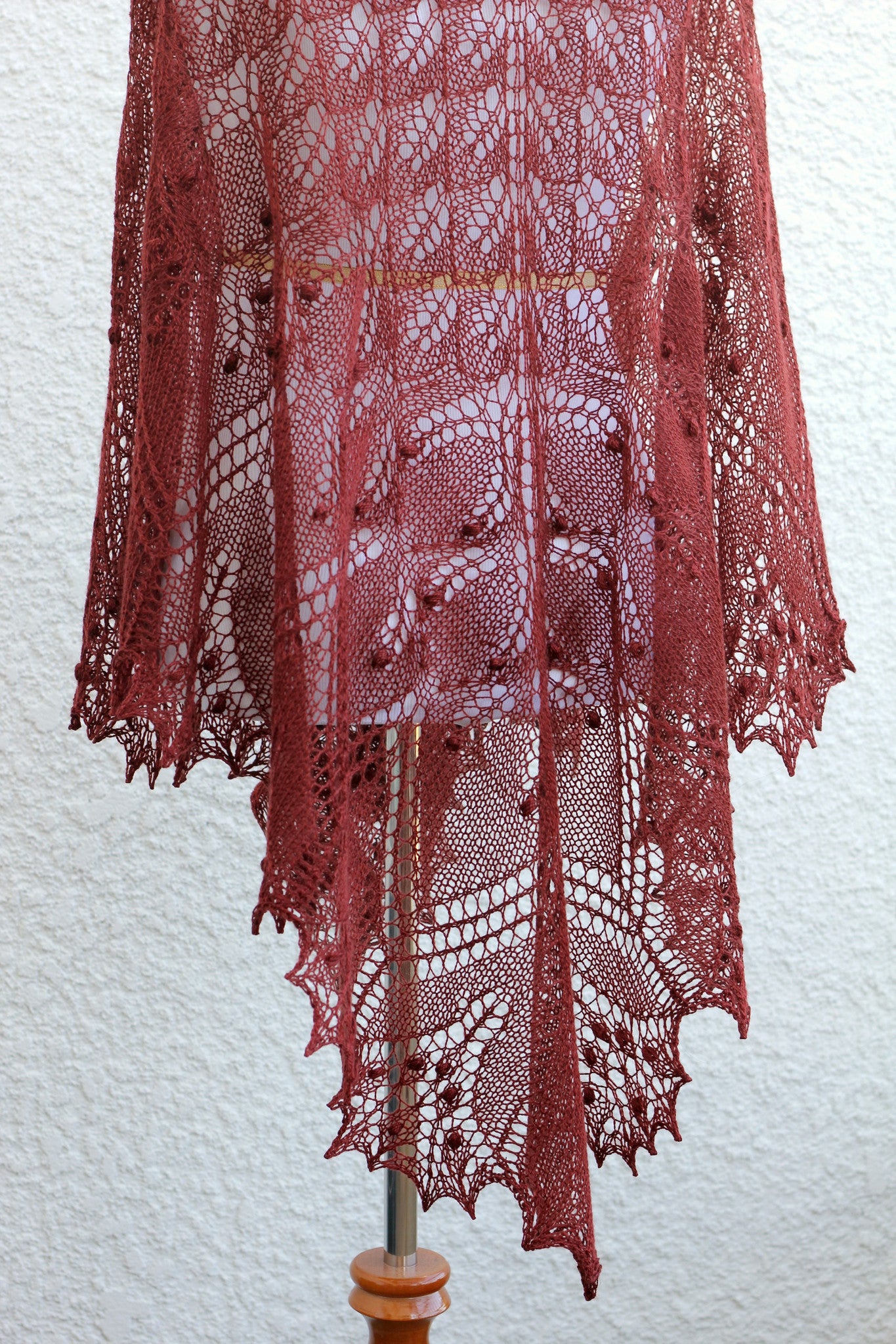 Knit lace shawl in brown coffee color with nupps