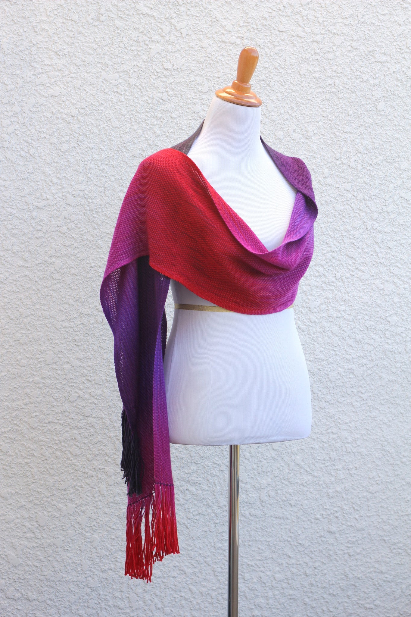 Woven scarf in pink, fuchsia and purple colors, gift for her