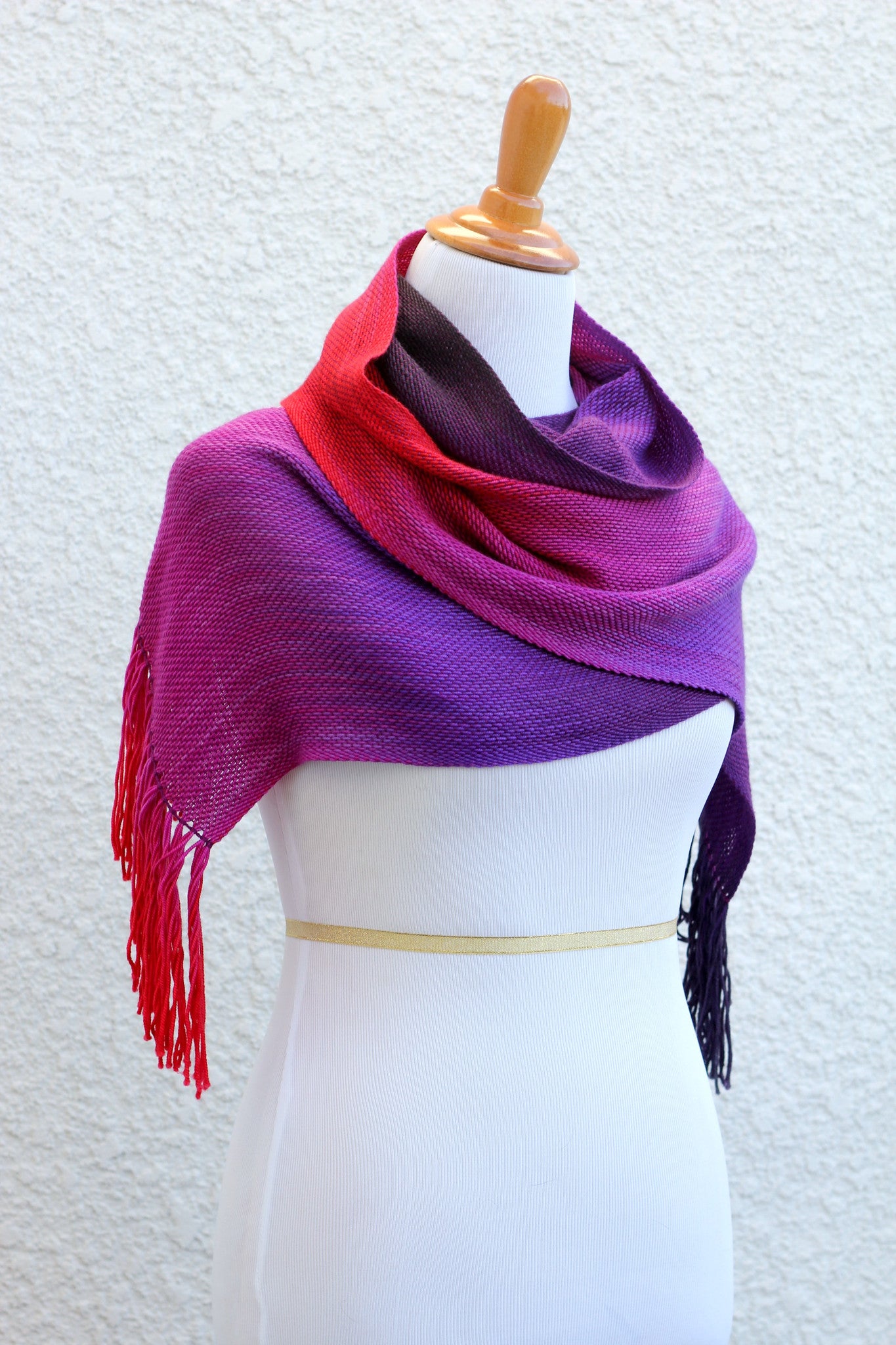 Woven scarf in pink, fuchsia and purple colors, gift for her