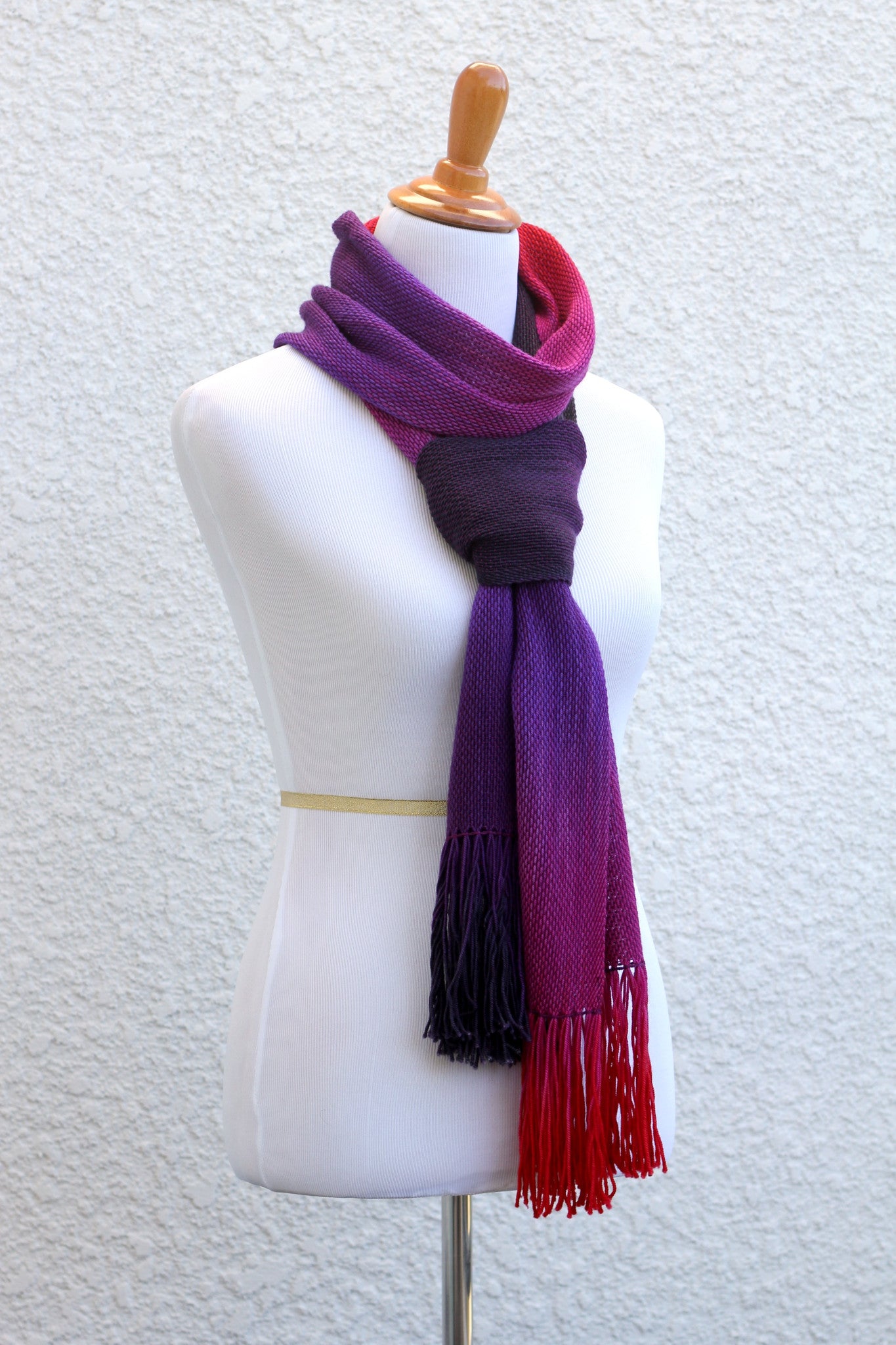 Woven scarf in pink, fuchsia and purple colors, gift for her