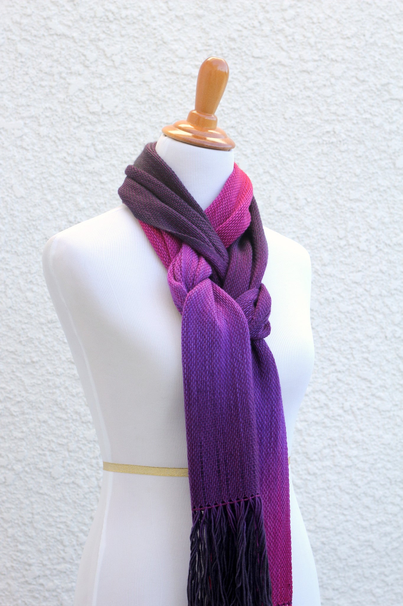 Woven scarf in pink, fuchsia and purple colors, gift for her