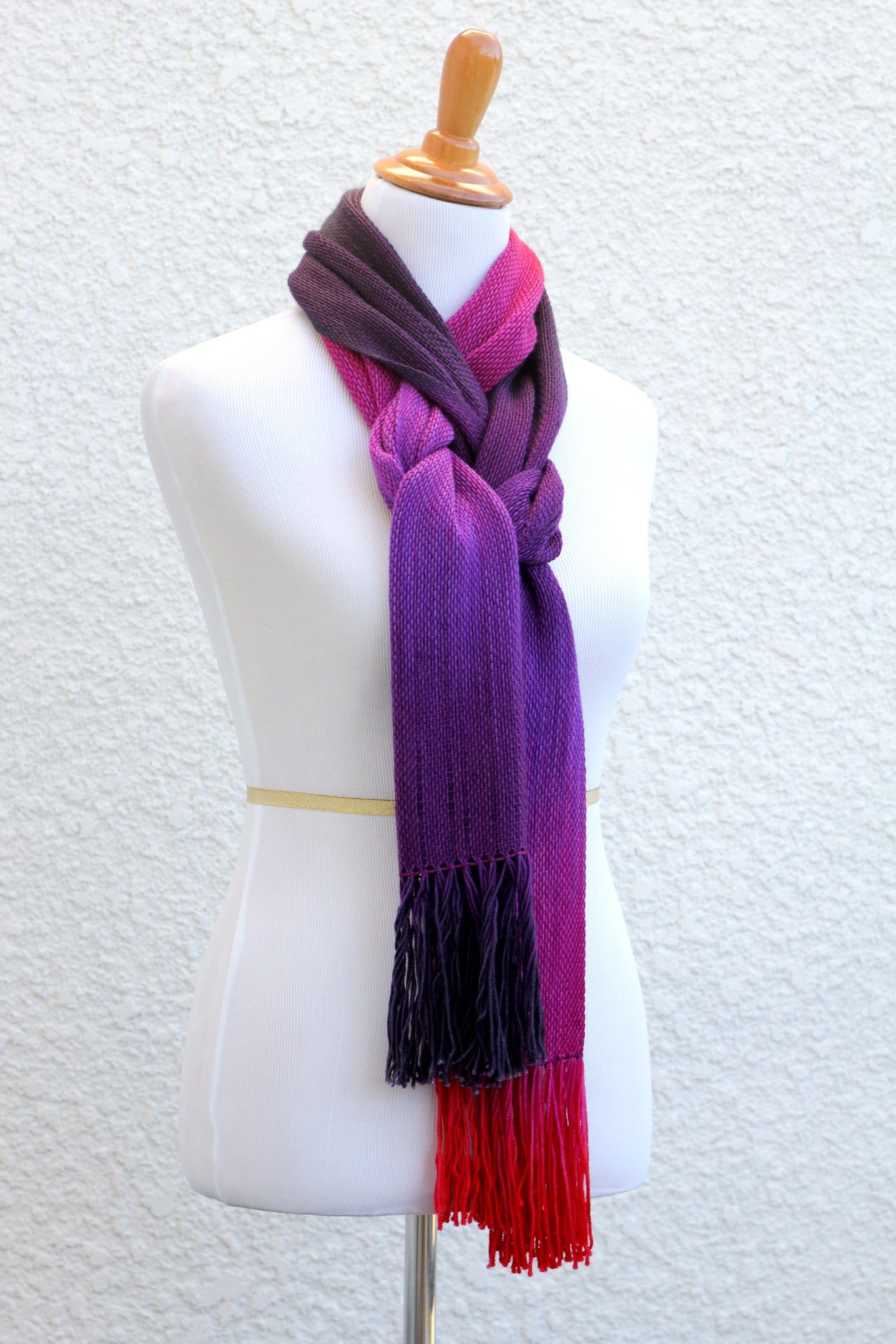 Woven scarf in pink, fuchsia and purple colors, gift for her