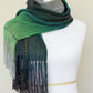 Woven scarf in green and grey colors, woven wrap