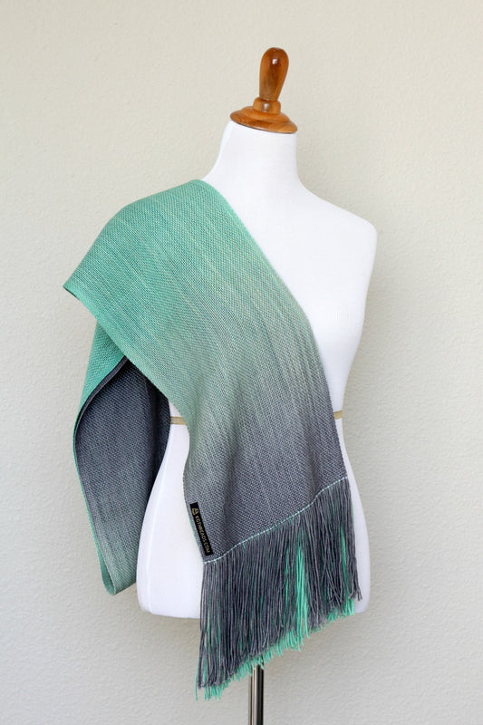 Woven scarf in mint green and grey colors, woven wrap