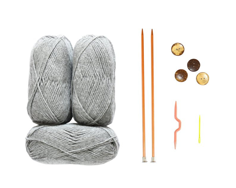 DIY knitting kit, knit kit, knitting tutorial for Aran pillowcover