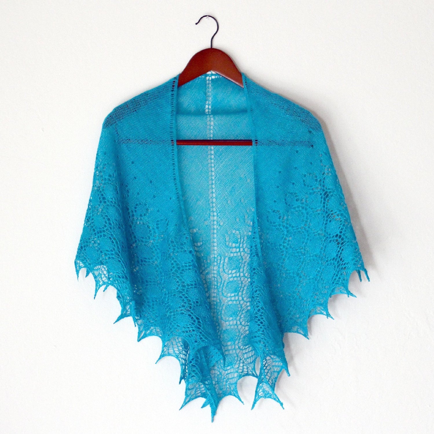 Knit shawl in turquoise color, lace shawl, gift for her (25 colors available)
