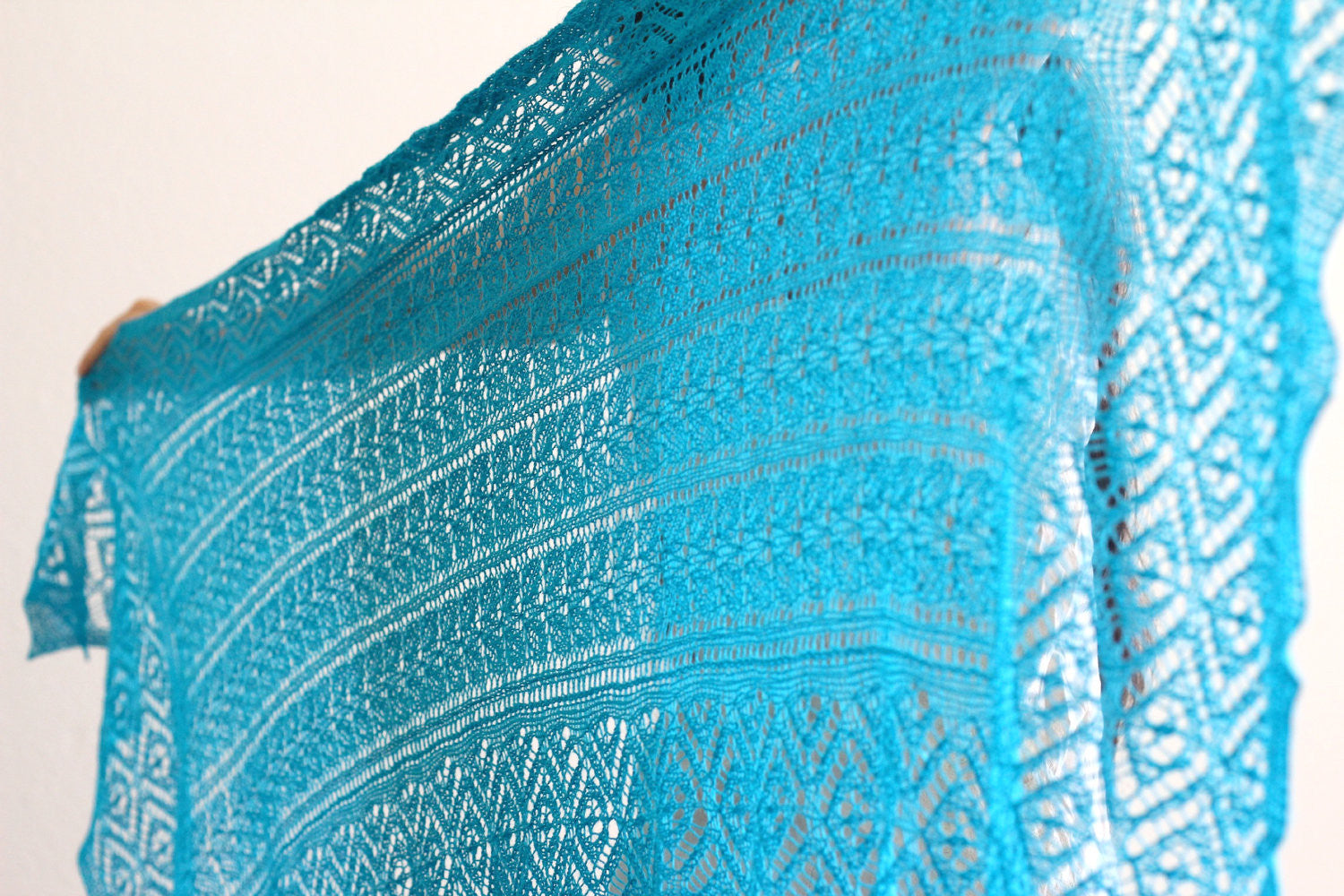 Knit shawl, laced scarf in turquoise color, gift for her