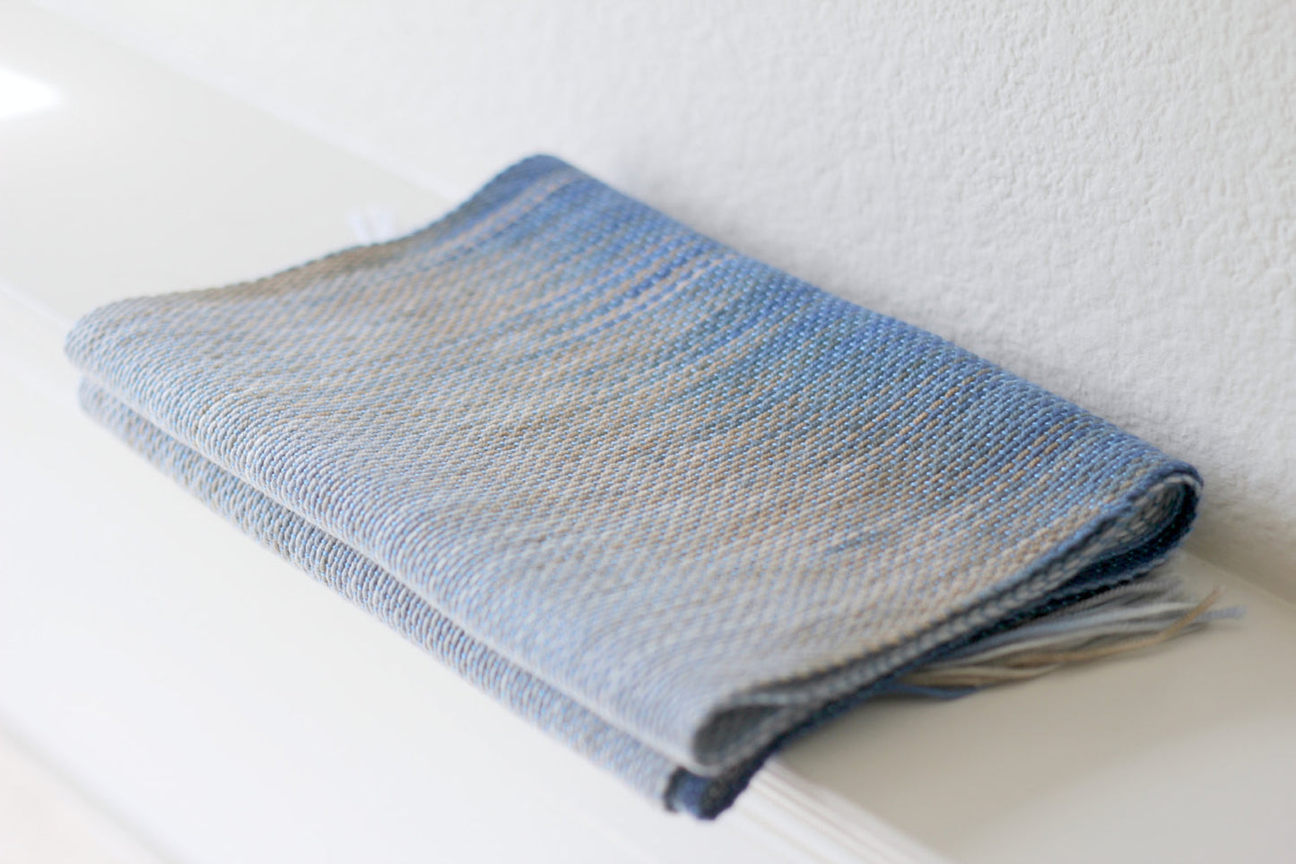 Hand woven scarf in blue and white colors, gift for her