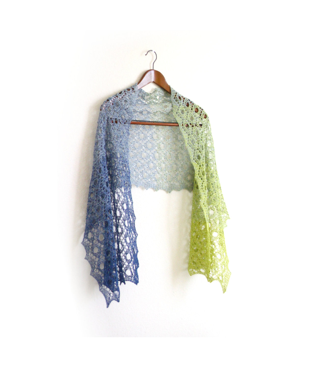 Knit lime green and blue shawl