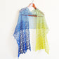 Knit shawl in gradient green and blue colors, cotton wrap, gift for her