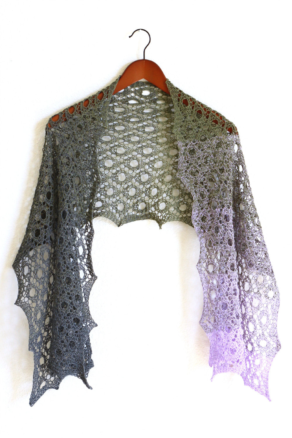 Knit gradient grey and lilac shawl