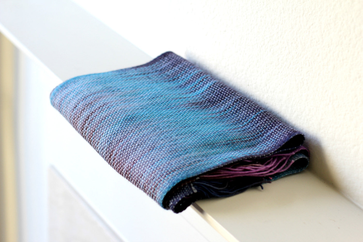 Woven scarf in turquoise and violet colors, gift for her