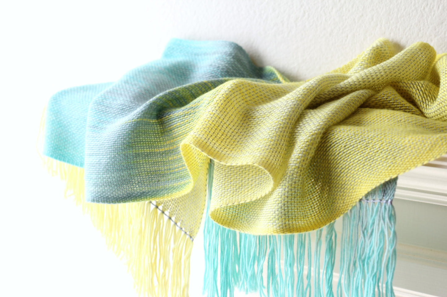 Yellow and blue woven scarf