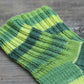 Knit green socks made with striped wool for women - KGThreads