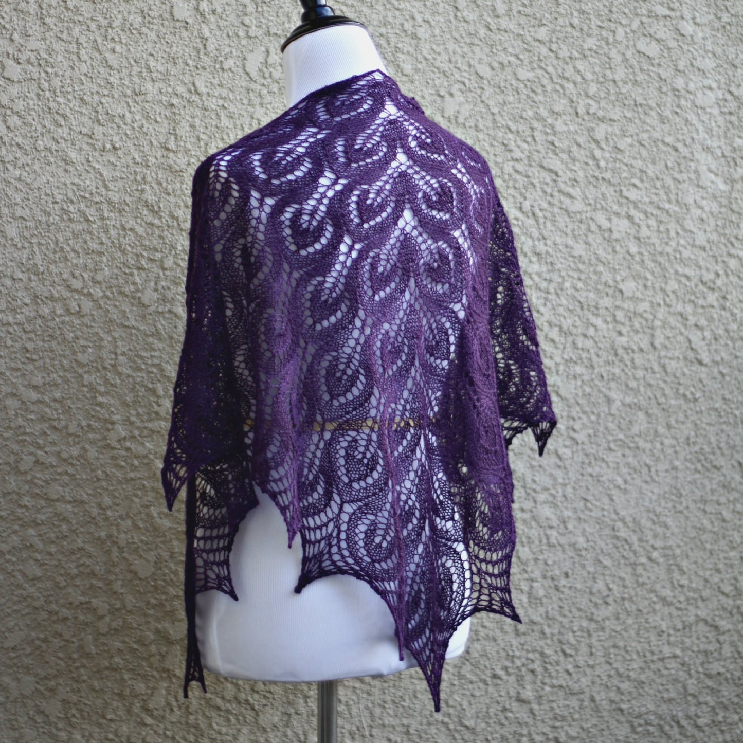Knit shawl in purple color, lace shawl, gift for her