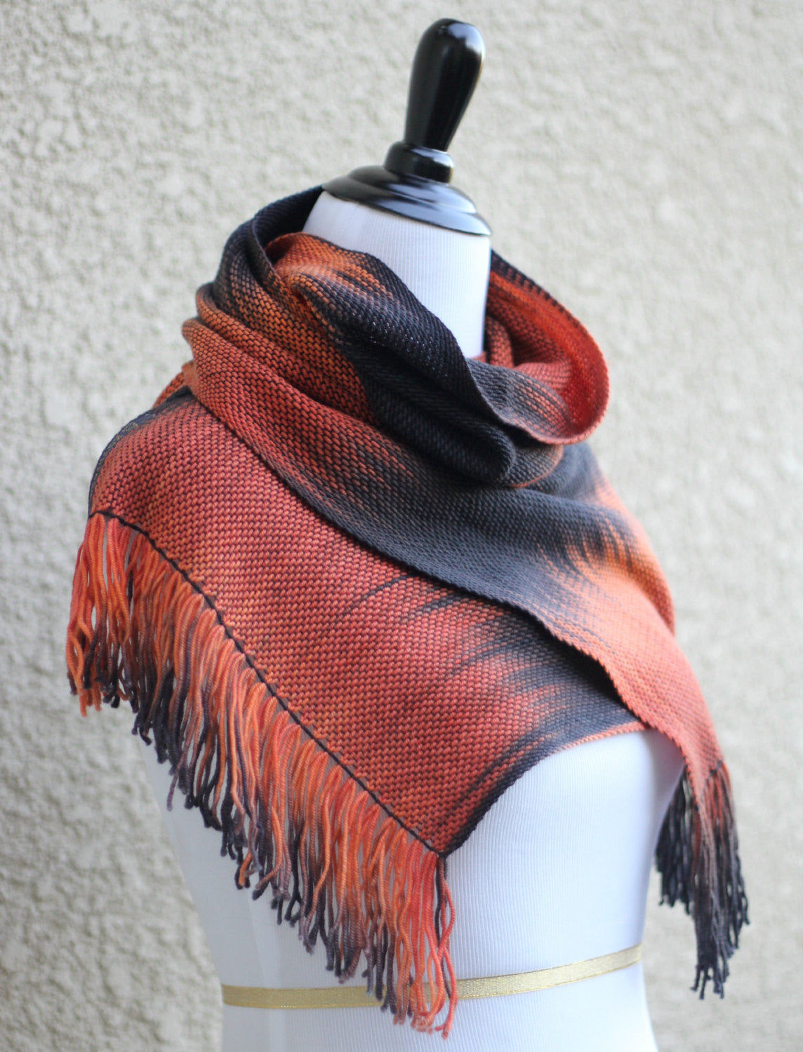Woven orange black scarf