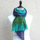 Woven scarf in green and purple colors, peacock scarf