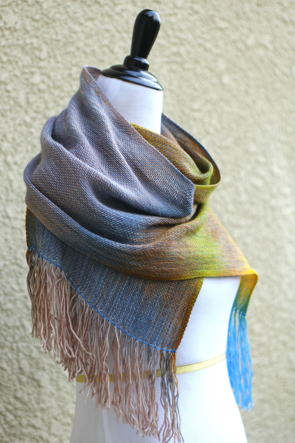 Hand woven wrap in grey and yellow colors